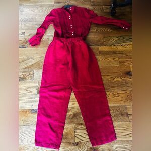 Maneki Neko 100% Red Linen Shirt and Pants Made in Italy